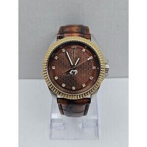 Juicy Couture Brown Dial Fluted Bezel Leather Strap Quartz Watch New Battery